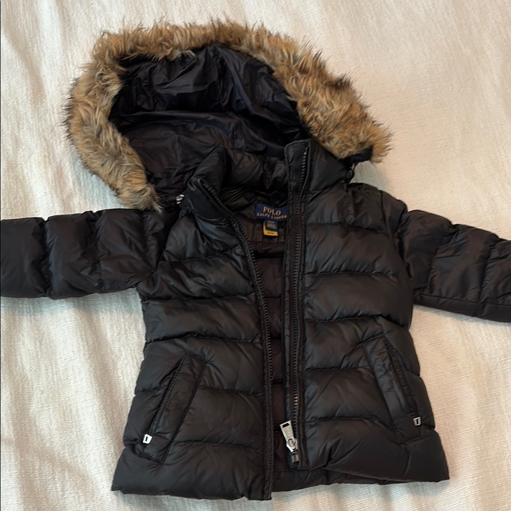 Ralph Lauren Dark Puffer Jacket with Faux Fur Trim